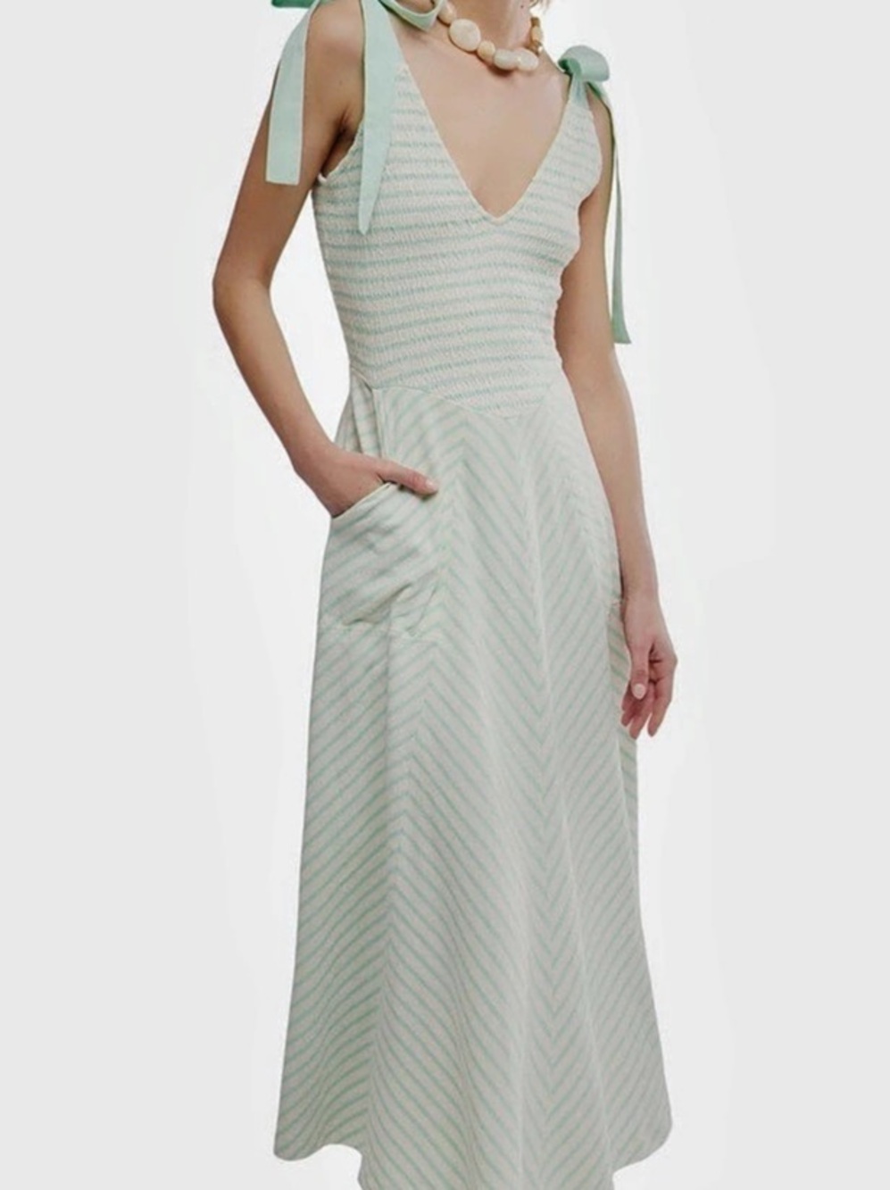 Free People Cecelia Midi Dress Green & White Striped